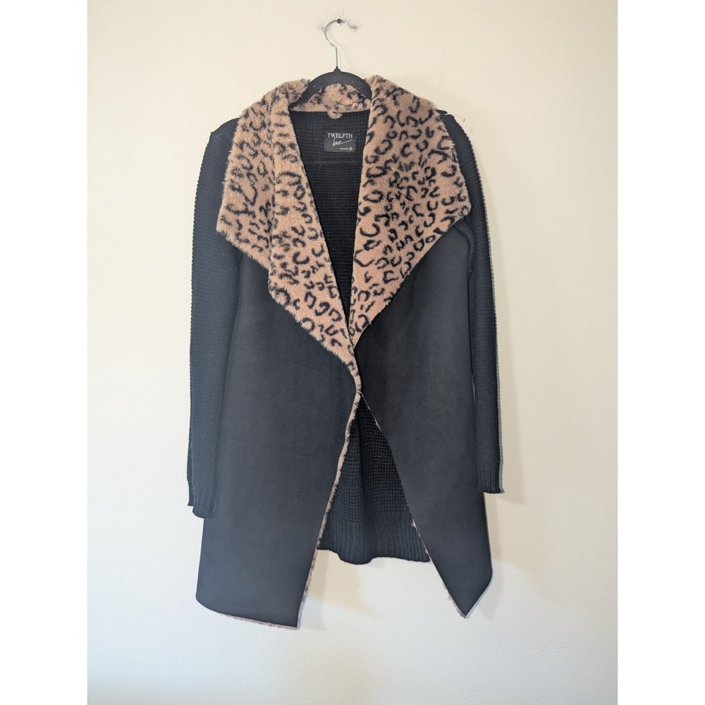 M Twelfth Love Black Animal Print Flyaway Cardigan Sweater Jacket